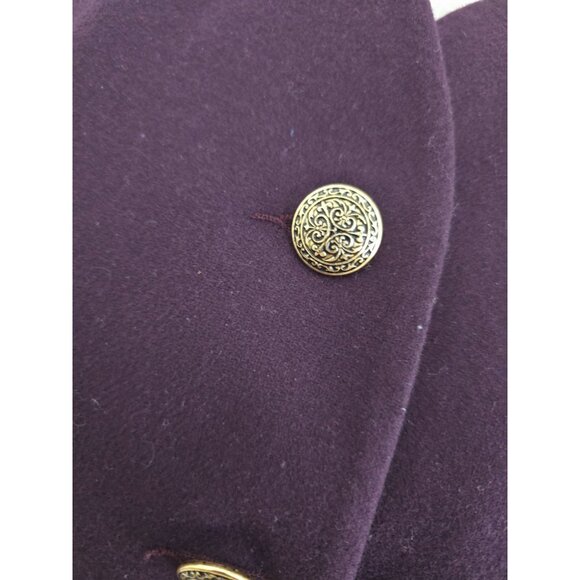 Vintage Maroon Burgundy Pure New Virgin Wool Blazer Jacket 4 Small Petite Gold - Picture 9 of 9